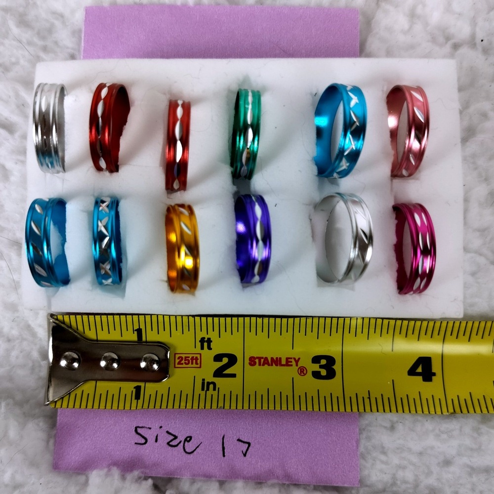 Lightweight‎ Aluminum Etched Band Rings Multicolor Set of 5